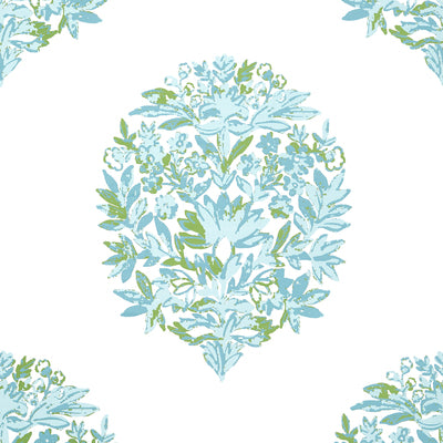 Thibaut Design wallcovering, Ridgefield pattern , Blue , Green color, Leaves,Medallions style type , pattern number  T14323