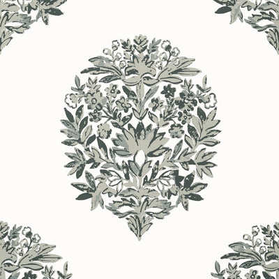 Thibaut Design wallcovering, Ridgefield pattern , Grey color, Leaves,Medallions style type , pattern number  T14324