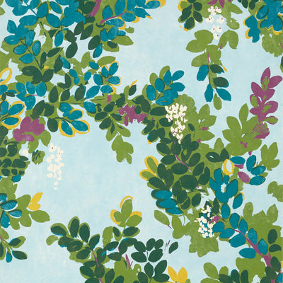 Thibaut Design wallcovering, Central Park pattern , Spa Blue color, Floral,Leaves style type , pattern number  T14334
