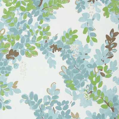 Thibaut Design wallcovering, Central Park pattern , Blue , White color, Floral,Leaves style type , pattern number  T14335