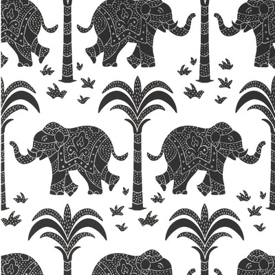 Thibaut Design wallcovering, Elephant pattern , Black color, Animals,Ethnic,Novelty,Tropical style type , pattern number  T16202