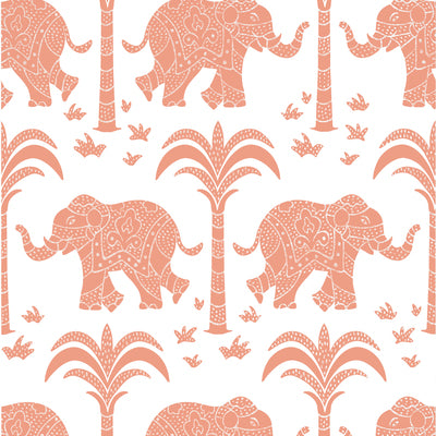 Thibaut Design wallcovering, Elephant pattern , Coral , Blue color, Animals,Ethnic,Novelty,Tropical style type , pattern number  T16203