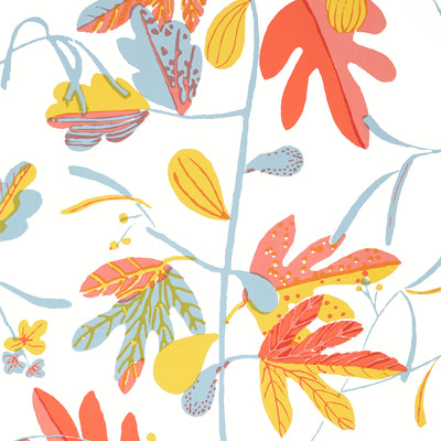 Thibaut Design wallcovering, Matisse Leaf pattern , French Blue , Coral color, Leaves style type , pattern number  T16206