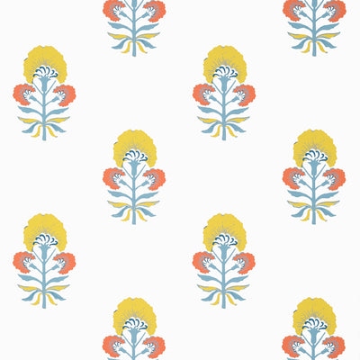 Thibaut Design wallcovering, Tybee Bud pattern , French Blue , Coral color, Ethnic,Floral,Leaves style type , pattern number  T16212