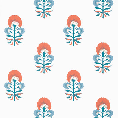 Thibaut Design wallcovering, Tybee Bud pattern , Coral color, Ethnic,Floral,Leaves style type , pattern number  T16213