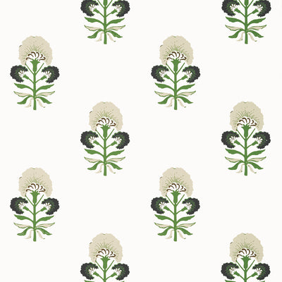 Thibaut Design wallcovering, Tybee Bud pattern , Green , Blue color, Ethnic,Floral,Leaves style type , pattern number  T16214