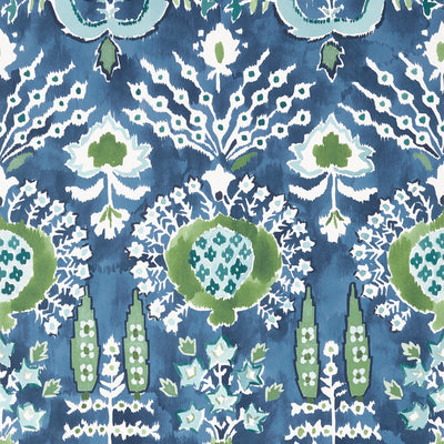 Thibaut Design wallcovering, Mendoza Suzani pattern , Blue , Green , White color, Ethnic,Floral,Leaves style type , pattern number  T16241