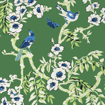 Thibaut Design wallcovering, Yukio pattern , Emerald color, Butterflies , Bugs,Birds,Chinoiserie,Floral,Leaves style type , pattern number  T20841