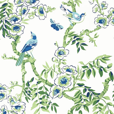 Thibaut Design wallcovering, Yukio pattern , Green color, Butterflies , Bugs,Birds,Chinoiserie,Floral,Leaves style type , pattern number  T20842