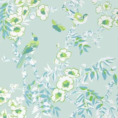 Thibaut Design wallcovering, Yukio pattern , Blue color, Butterflies , Bugs,Birds,Chinoiserie,Floral,Leaves style type , pattern number  T20843