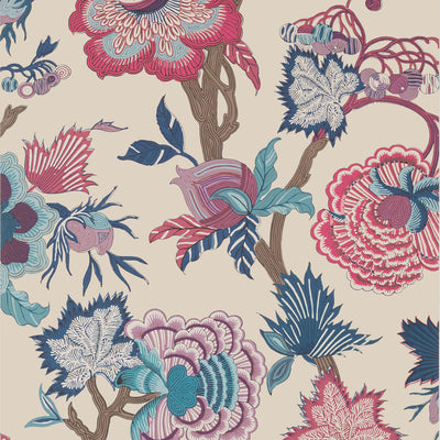 Thibaut Design wallcovering, Indienne Jacobean pattern , Raspberry color, Ethnic,Floral,Jacobean style type , pattern number  T36419