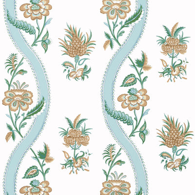Thibaut Design wallcovering, Ribbon Floral pattern , Soft Green color, Floral,Stripes style type , pattern number  T36422