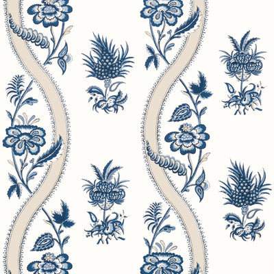 Thibaut Design wallcovering, Ribbon Floral pattern , Blue color, Floral,Stripes style type , pattern number  T36423