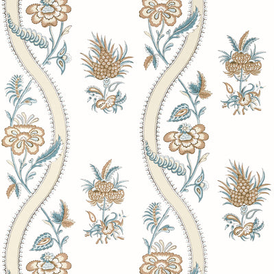 Thibaut Design wallcovering, Ribbon Floral pattern , Blue , White color, Floral,Stripes style type , pattern number  T36425