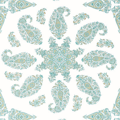 Thibaut Design wallcovering, East India pattern , Seaglass color, Ethnic,Medallions,Paisley style type , pattern number  T36428