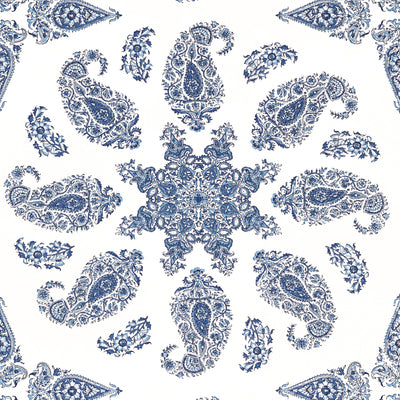 Thibaut Design wallcovering, East India pattern , Blue , White color, Ethnic,Medallions,Paisley style type , pattern number  T36429