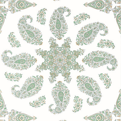 Thibaut Design wallcovering, East India pattern , Green color, Ethnic,Medallions,Paisley style type , pattern number  T36442