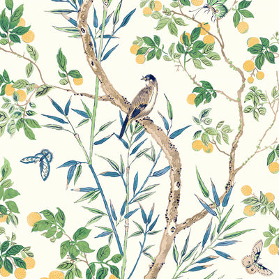 Thibaut Design wallcovering, Claire pattern , Ochre color, Butterflies , Bugs,Birds,Chinoiserie,Floral style type , pattern number  T42013