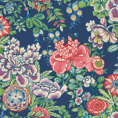 Thibaut Design wallcovering, Peony Garden pattern , Spa Blue color, Chinoiserie,Floral style type , pattern number  T42015