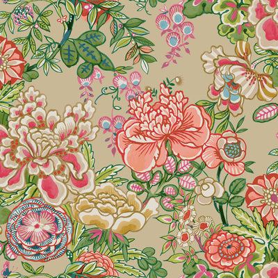 Thibaut Design wallcovering, Peony Garden pattern , Beige color, Chinoiserie,Floral style type , pattern number  T42019