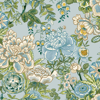 Thibaut Design wallcovering, Peony Garden pattern , Navy color, Chinoiserie,Floral style type , pattern number  T42020