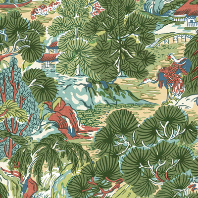 Thibaut Design wallcovering, Pagoda Trees pattern , Coral color, Chinoiserie,Floral style type , pattern number  T42022