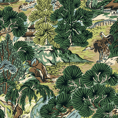 Thibaut Design wallcovering, Pagoda Trees pattern , Blue , Green color, Chinoiserie,Floral style type , pattern number  T42025