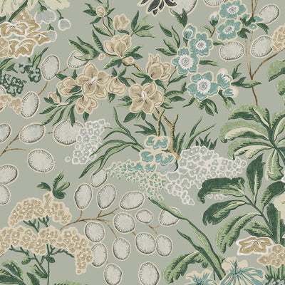 Thibaut Design wallcovering, Meadow pattern , Brown , Green color, Chinoiserie,Floral style type , pattern number  T42039