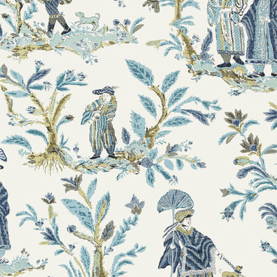 Thibaut Design wallcovering, Royale Toile pattern , Slate Blue color, Toile style type , pattern number  T72574