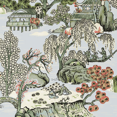 Thibaut Design wallcovering, Asian Scenic pattern , Blue color, Chinoiserie style type , pattern number  T75460