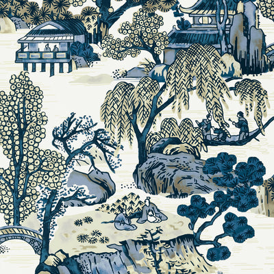 Thibaut Design wallcovering, Asian Scenic pattern , Purple , Blue color, Chinoiserie style type , pattern number  T75461