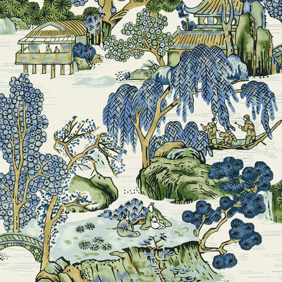 Thibaut Design wallcovering, Asian Scenic pattern , Green color, Chinoiserie style type , pattern number  T75462