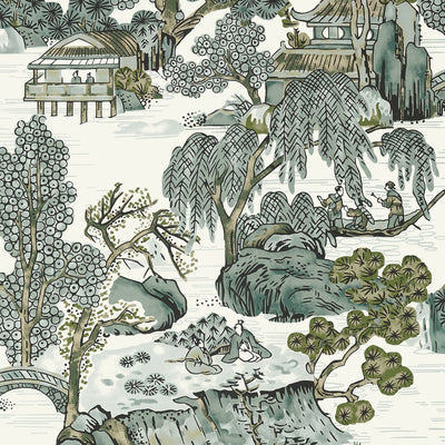 Thibaut Design wallcovering, Asian Scenic pattern , Grey color, Chinoiserie style type , pattern number  T75463