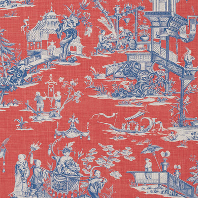 Thibaut Design wallcovering, Cheng Toile pattern , Red , Blue color, Chinoiserie,Toile style type , pattern number  T75466