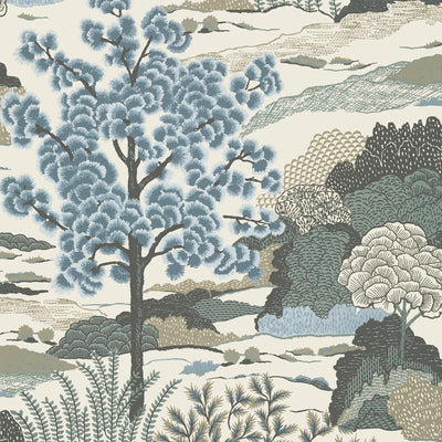 Thibaut Design wallcovering, Daintree pattern , Light Teal color, Chinoiserie,Floral,Leaves style type , pattern number  T85043