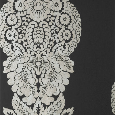 Thibaut Design wallcovering, Rowan Damask pattern , Black , Off White color, Damask style type , pattern number  T89132