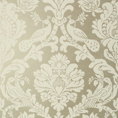 Thibaut Design wallcovering, Passaro Damask pattern , Pearl , White color, Birds,Damask style type , pattern number  T89136