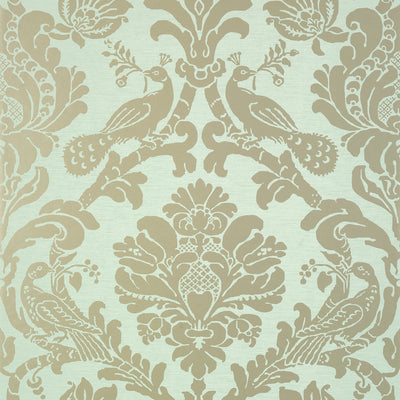 Thibaut Design wallcovering, Passaro Damask pattern , Metallic Gold , Peacock color, Birds,Damask style type , pattern number  T89137