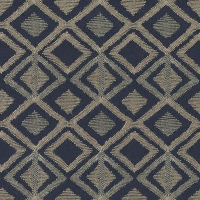 HIGHLAND COURT FABRICS-HA61428 -50-NATURAL/BLUE