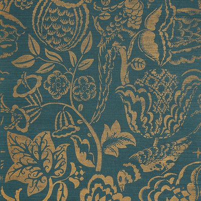 Schumacher Wallcovering - 5008264-Uccello Sisal - Gold On Peacock