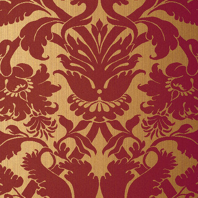 Schumacher Wallcovering - 529195-Fiorella Damask - Red On Gold