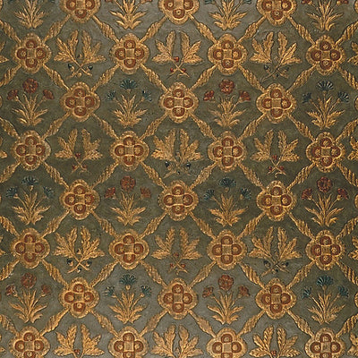 OLD WORLD WEAVERS FABRICS-AQ 000422CD-CUIR CHENE-BLEU,GOLD