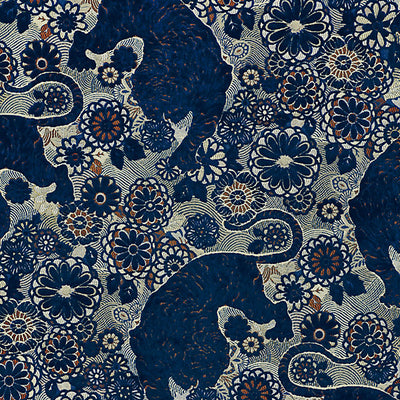 OLD WORLD WEAVERS FABRICS-EA 000218V1-SIBERIAN TIGER-SAPPHIRE FLAME