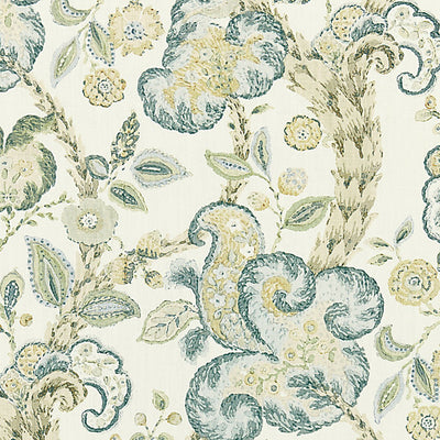 SCALAMANDRE FABRICS-SC 000116603-CUMBRIA HAND BLOCK PRINT-AQUAMARINE ON IVORY