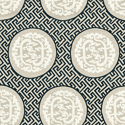 SCALAMANDRE FABRICS-SC 000127215-DRAGON'S FRET EMBROIDERY-BLACK & TAN