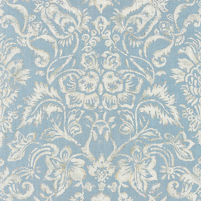 SCALAMANDRE FABRICS-SC 000216598-MANSFIELD DAMASK PRINT-BLUESTONE & SILVER