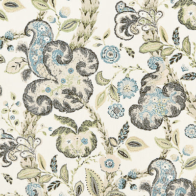 SCALAMANDRE FABRICS-SC 000216603-CUMBRIA HAND BLOCK PRINT-SMOKE ON IVORY