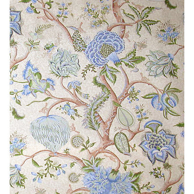 SCALAMANDRE FABRICS-SC 000316430-PONDICHERRY-BLUE, GREEN ON CREAM