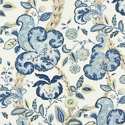 SCALAMANDRE FABRICS-SC 000316603-CUMBRIA HAND BLOCK PRINT-CHINA BLUE ON IVORY