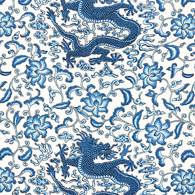 SCALAMANDRE FABRICS-SC 000416558-CHI'EN DRAGON LINEN PRINT-INDIGO
